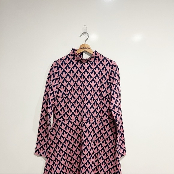 NWT Boden High Neck Jacquard Dress Dust Cloud Pink, Petal Geo - Picture 5 of 9